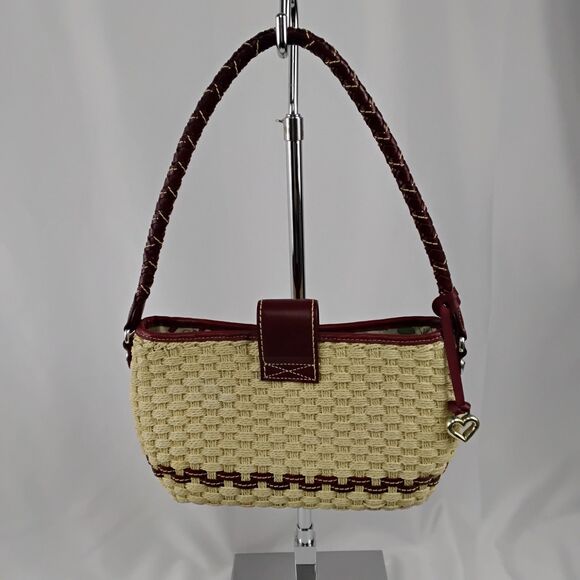 Brighton Woven Straw Shoulder Bag with Red Leather Strap and Trim - Picture 2 of 3